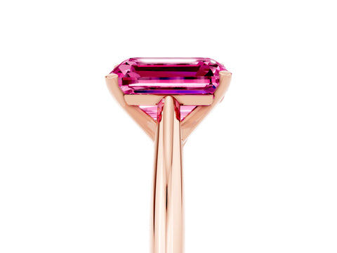 Rose gold Emerald Cut Pink Sapphire Solitaire Engagement Ring with Cathedral Setting and Four-Prong Mount_17