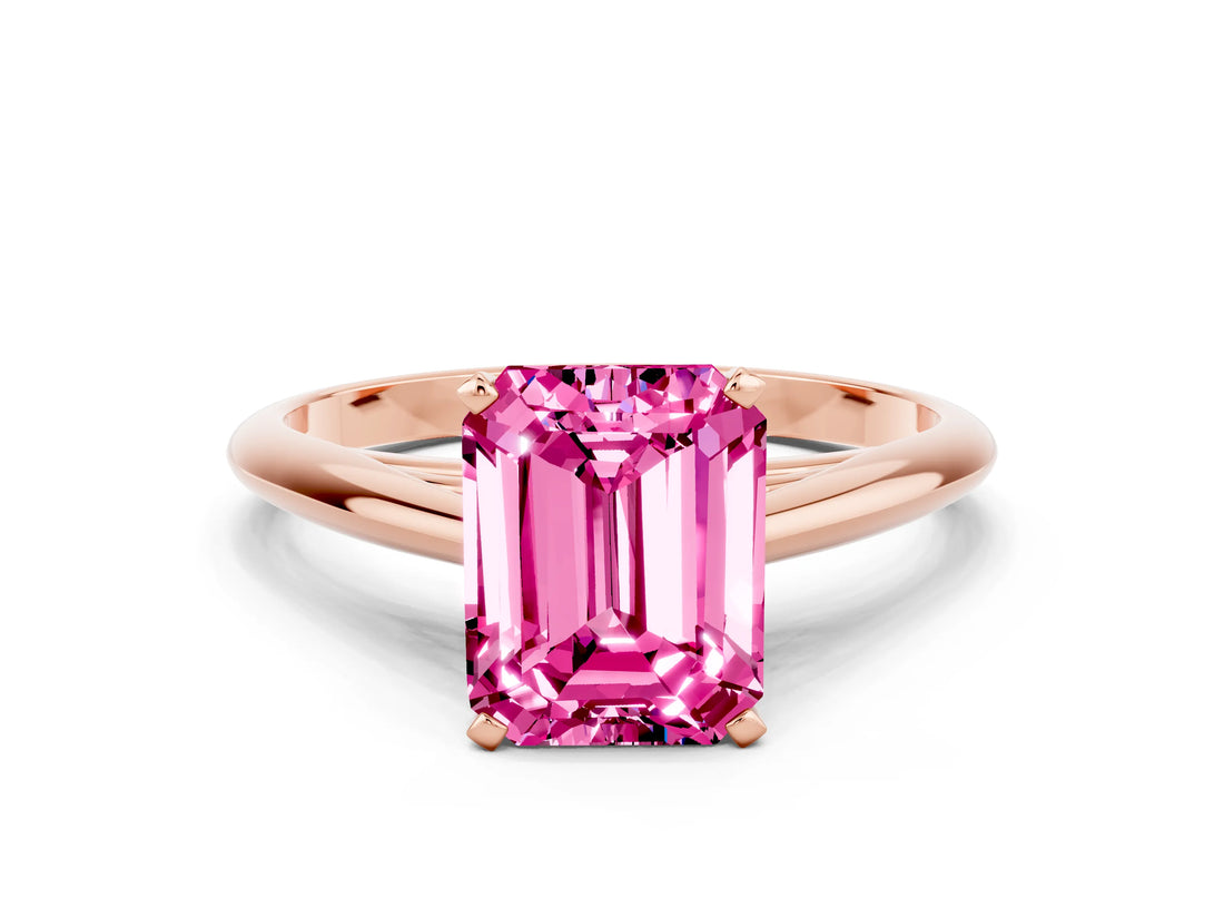 Rose gold Emerald Cut Pink Sapphire Solitaire Engagement Ring with Cathedral Setting and Four-Prong Mount_66