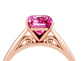 Rose gold Emerald Cut Pink Sapphire Solitaire Engagement Ring with Cathedral Setting and Four-Prong Mount_70