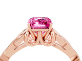 Rose gold Emerald Cut Pink Sapphire Solitaire Engagement Ring with Celtic Knot Band and Four-Prong Setting_28