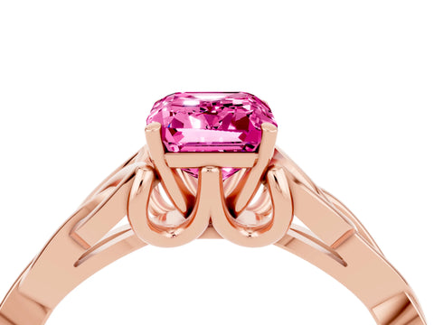 Rose gold Emerald Cut Pink Sapphire Solitaire Engagement Ring with Celtic Knot Band and Four-Prong Setting_28