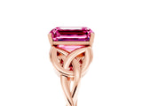 Rose gold Emerald Cut Pink Sapphire Solitaire Engagement Ring with Celtic Knot Band and Four-Prong Setting_29