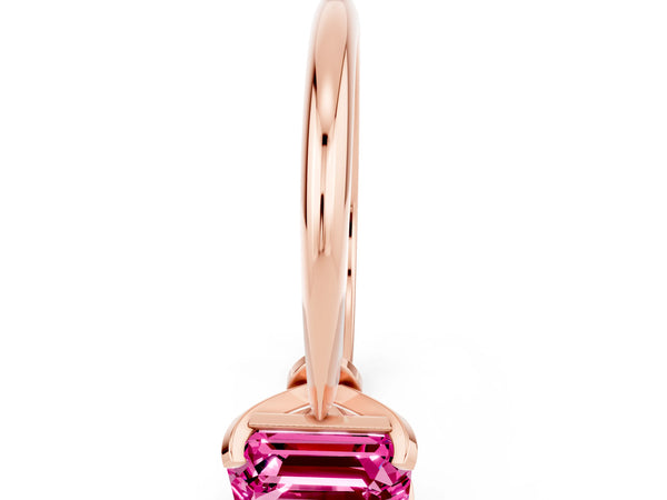 Rose gold Emerald Cut Pink Sapphire Solitaire Engagement Ring with Classic Band and Four-Prong Setting