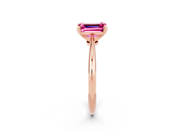 Rose gold Emerald Cut Pink Sapphire Solitaire Engagement Ring with Classic Band and Four-Prong Setting