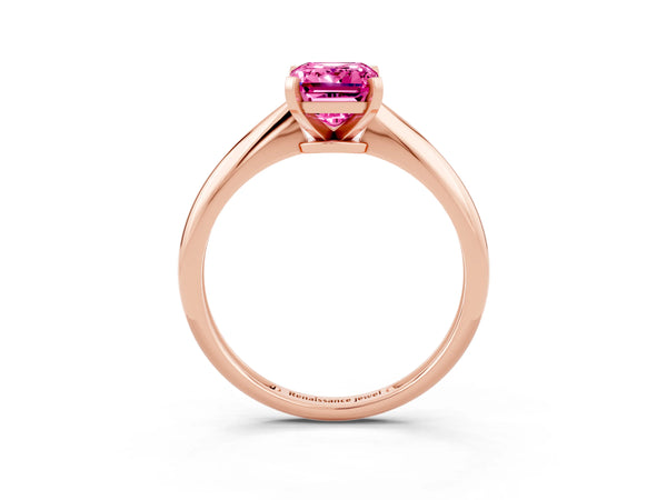 Rose gold Emerald Cut Pink Sapphire Solitaire Engagement Ring with Classic Band and Four-Prong Setting