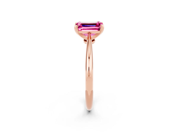 Rose gold Emerald Cut Pink Sapphire Solitaire Engagement Ring with Classic Band and Four-Prong Setting