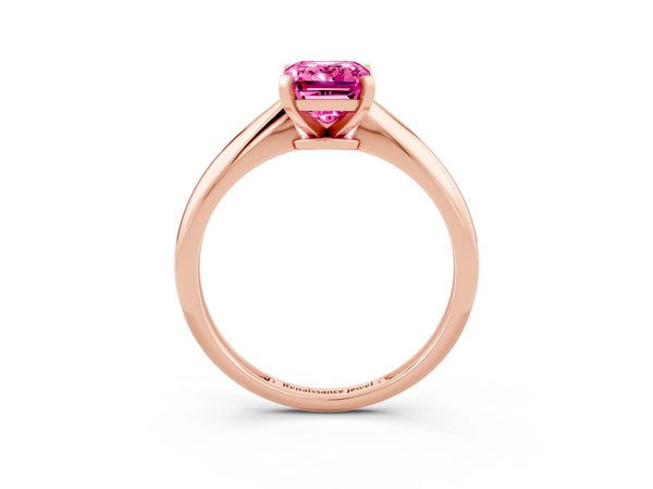 Rose gold Emerald Cut Pink Sapphire Solitaire Engagement Ring with Classic Band and Four-Prong Setting
