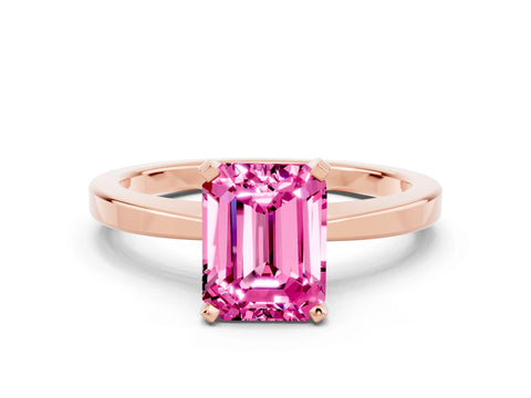 Rose gold Emerald Cut Pink Sapphire Solitaire Engagement Ring with Classic Band and Four-Prong Setting_60
