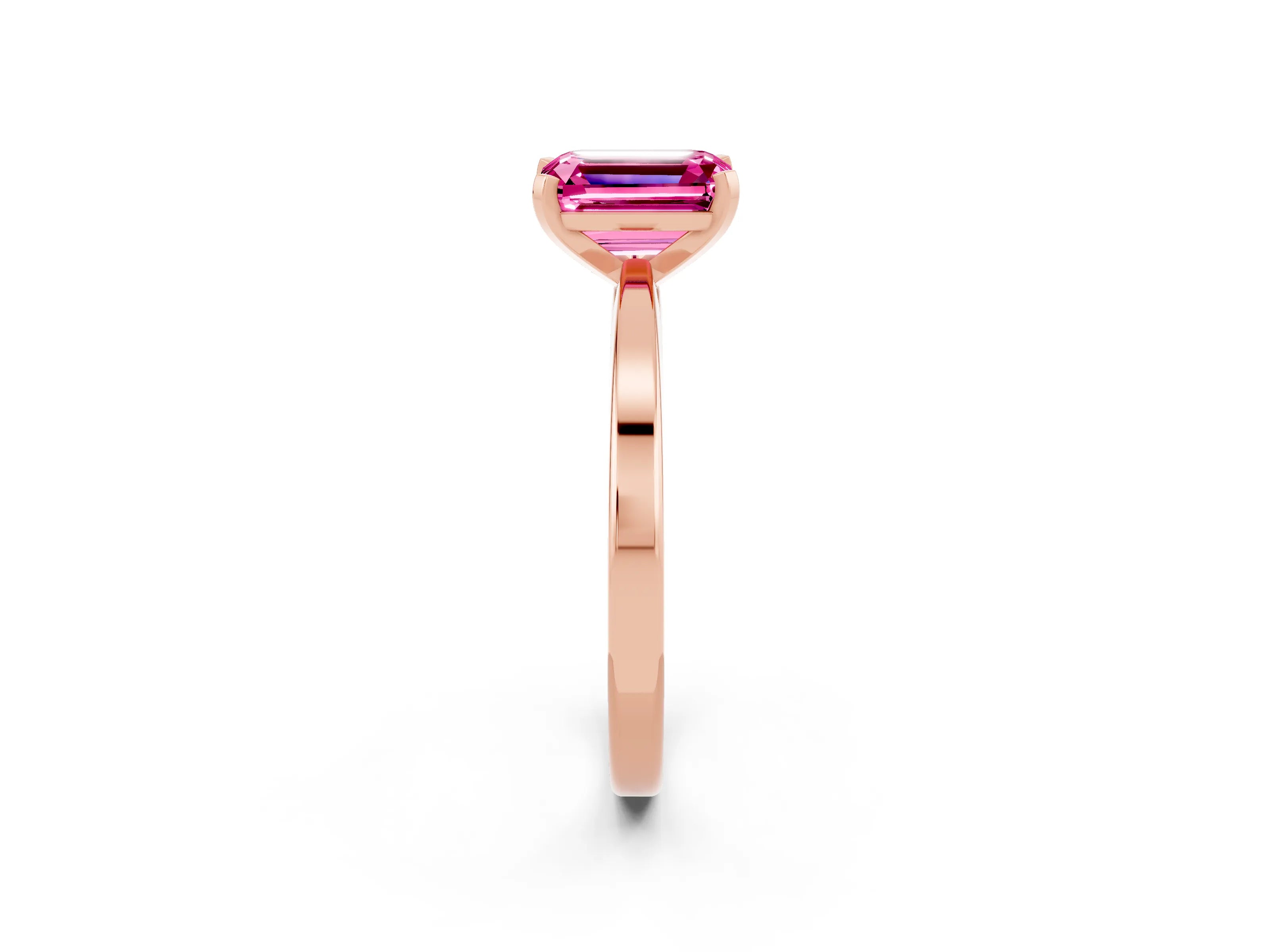 Rose gold Emerald Cut Pink Sapphire Solitaire Engagement Ring with Classic Band and Four-Prong Setting_62
