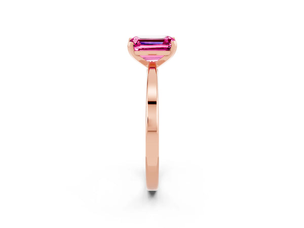 Rose gold Emerald Cut Pink Sapphire Solitaire Engagement Ring with Classic Band and Four-Prong Setting