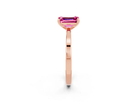 Rose gold Emerald Cut Pink Sapphire Solitaire Engagement Ring with Classic Band and Four-Prong Setting_62