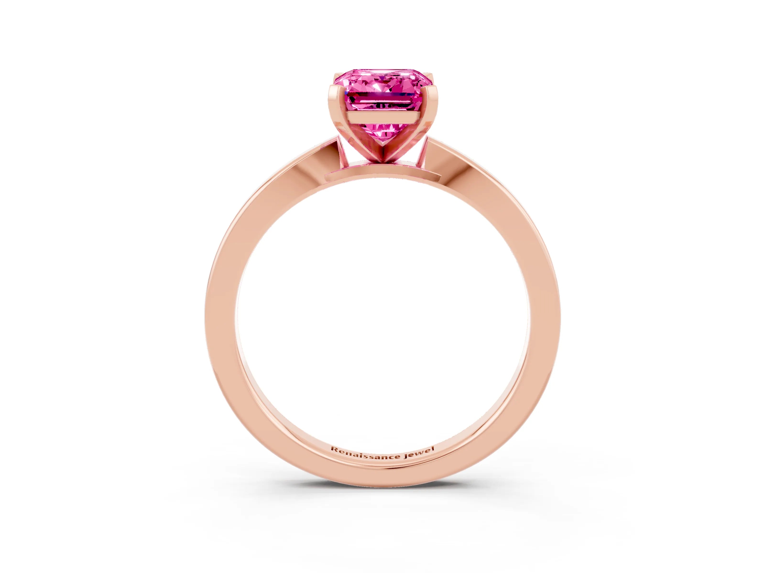 Rose gold Emerald Cut Pink Sapphire Solitaire Engagement Ring with Classic Band and Four-Prong Setting_63