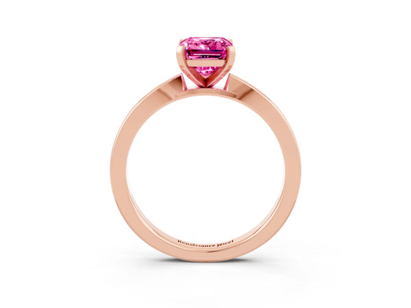 Rose gold Emerald Cut Pink Sapphire Solitaire Engagement Ring with Classic Band and Four-Prong Setting