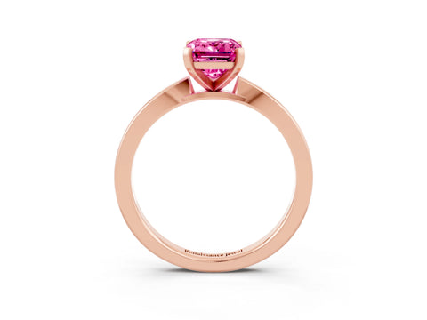Rose gold Emerald Cut Pink Sapphire Solitaire Engagement Ring with Classic Band and Four-Prong Setting_63