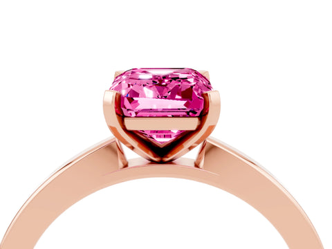 Rose gold Emerald Cut Pink Sapphire Solitaire Engagement Ring with Classic Band and Four-Prong Setting_64