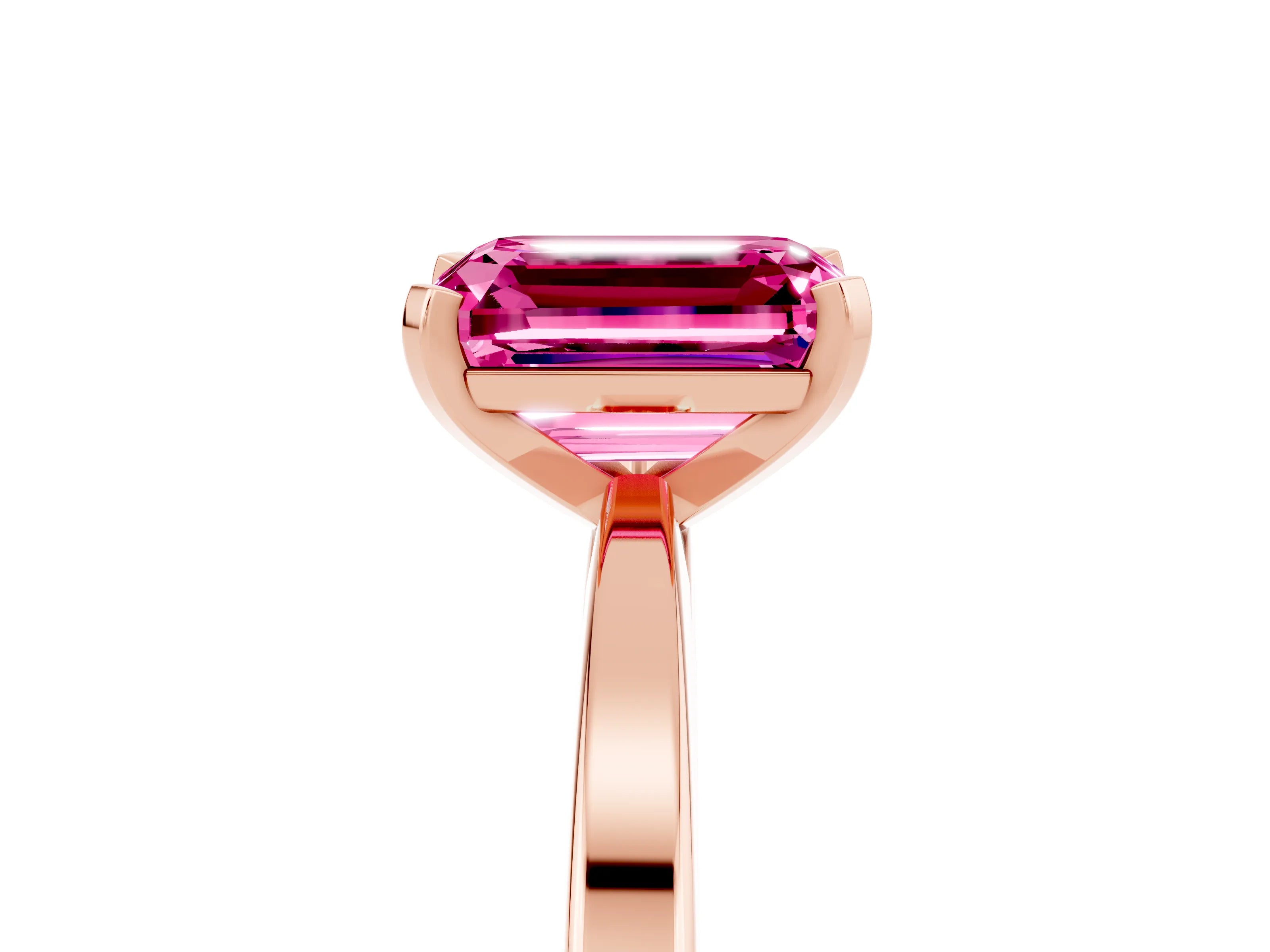 Rose gold Emerald Cut Pink Sapphire Solitaire Engagement Ring with Classic Band and Four-Prong Setting_65