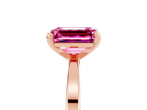 Rose gold Emerald Cut Pink Sapphire Solitaire Engagement Ring with Classic Band and Four-Prong Setting_65