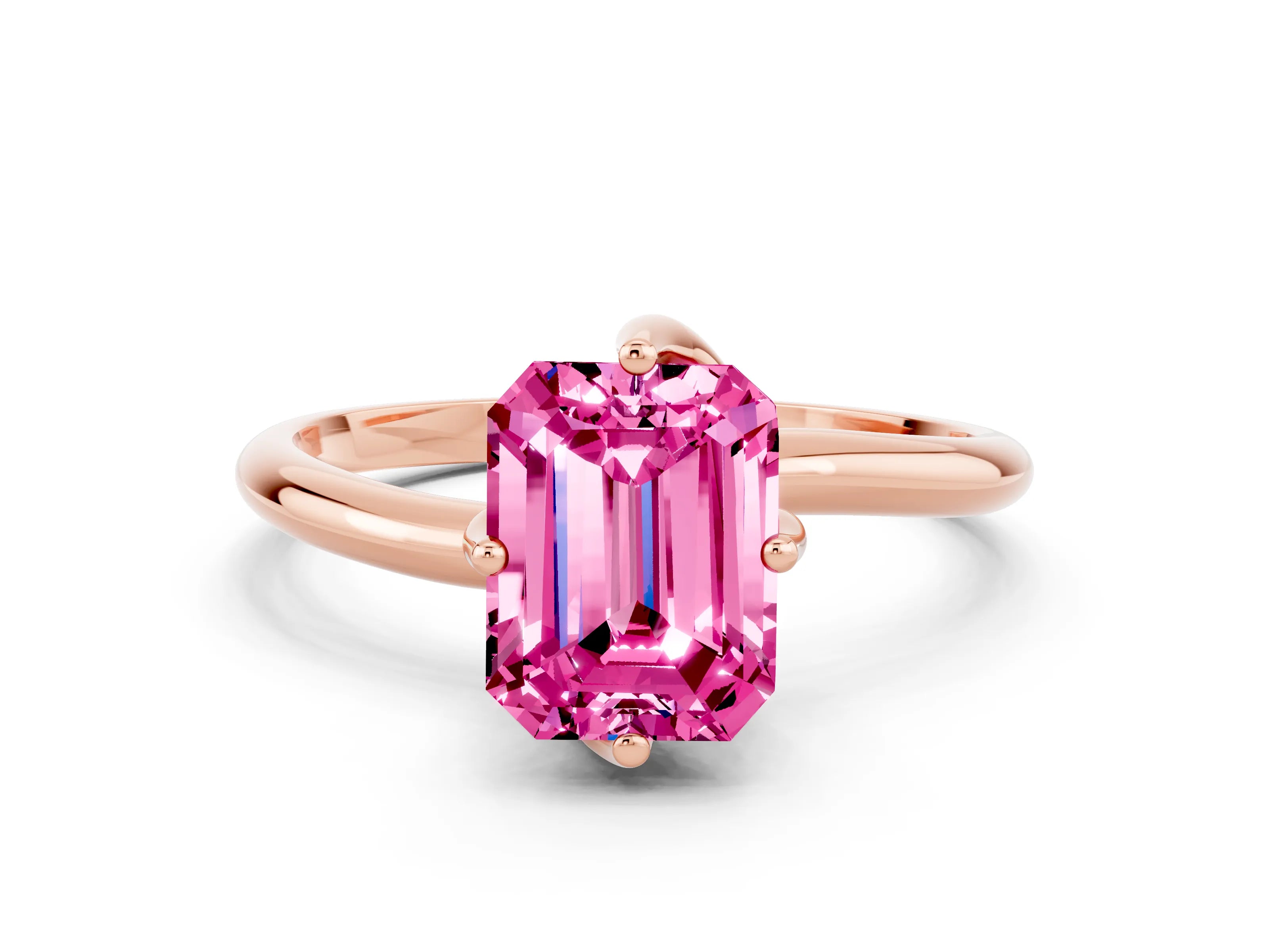 Rose gold Emerald Cut Pink Sapphire Solitaire Engagement Ring with Four-Prong Setting and Classic Band_12