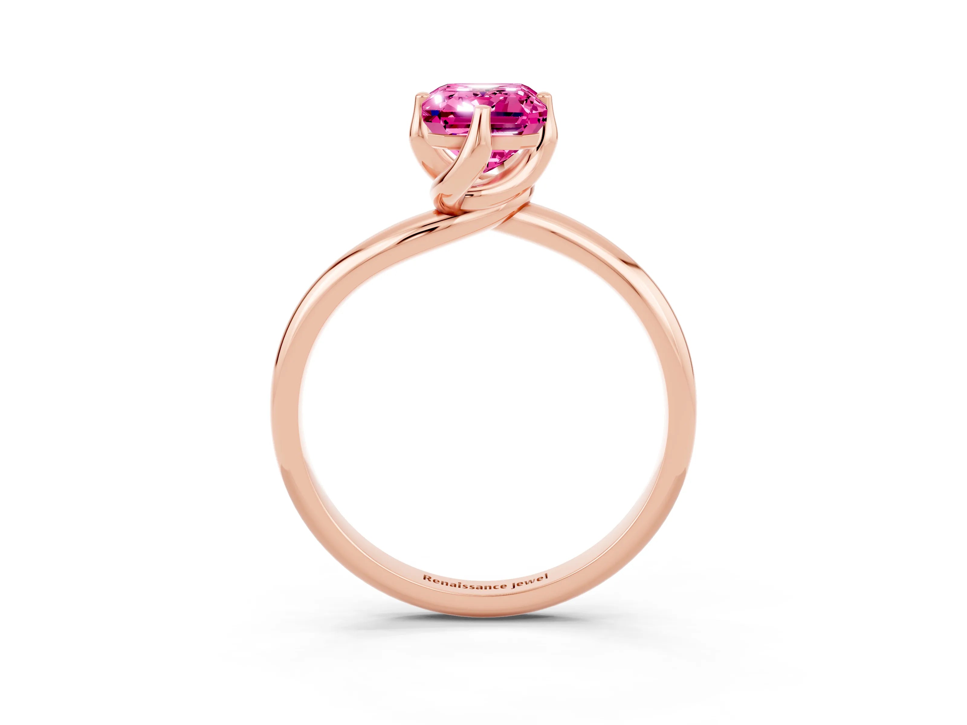 Rose gold Emerald Cut Pink Sapphire Solitaire Engagement Ring with Four-Prong Setting and Classic Band_15