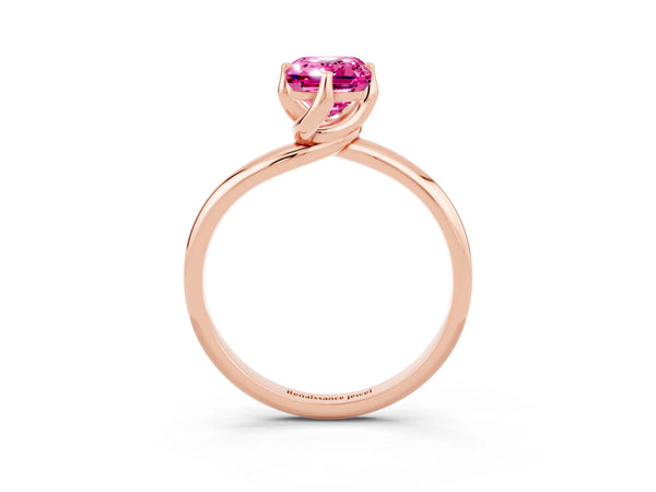 Rose gold Emerald Cut Pink Sapphire Solitaire Engagement Ring with Four-Prong Setting and Classic Band