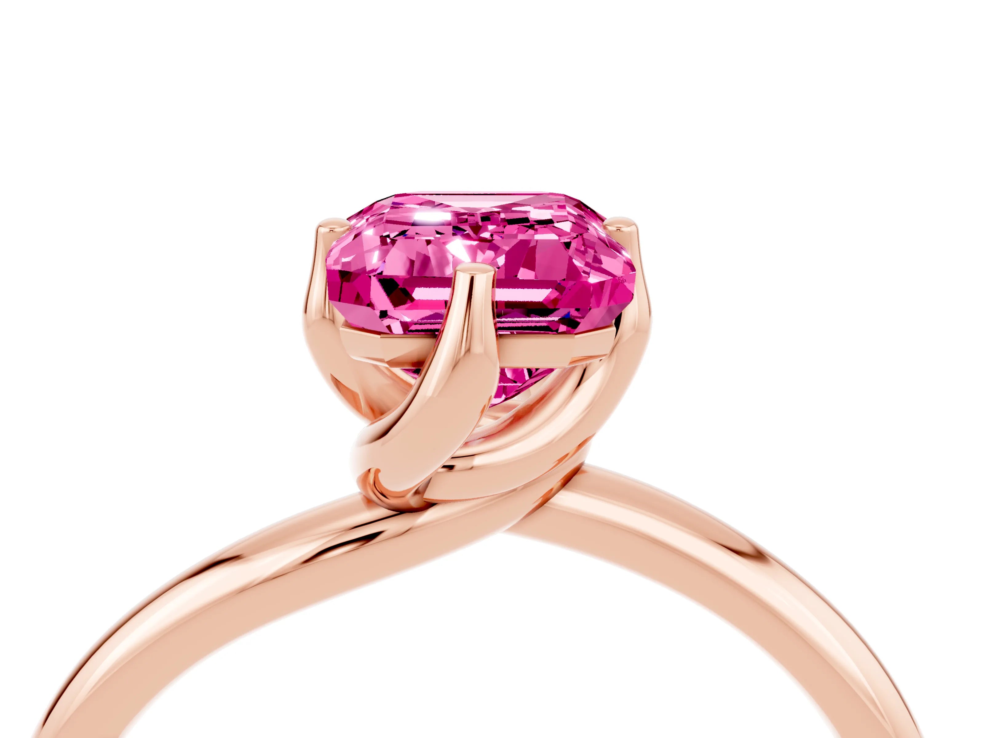 Rose gold Emerald Cut Pink Sapphire Solitaire Engagement Ring with Four-Prong Setting and Classic Band_16