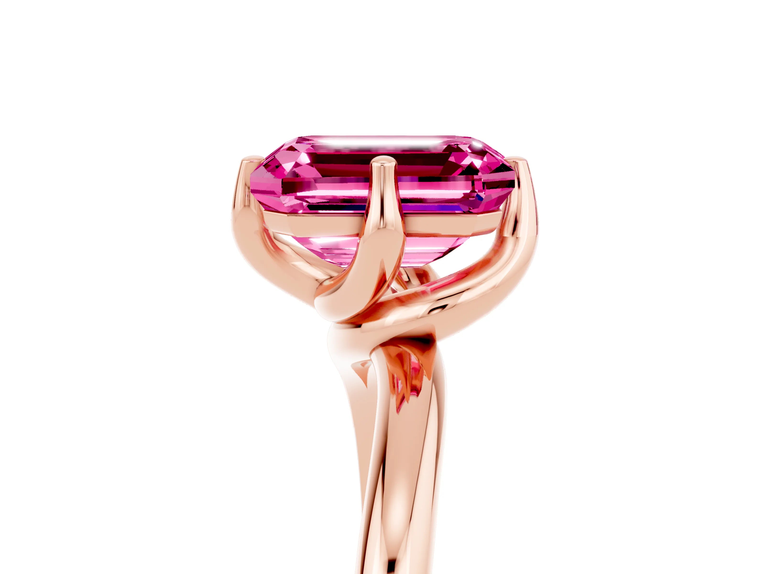 Rose gold Emerald Cut Pink Sapphire Solitaire Engagement Ring with Four-Prong Setting and Classic Band_17