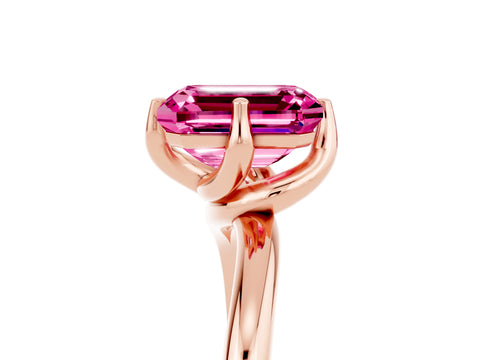 Rose gold Emerald Cut Pink Sapphire Solitaire Engagement Ring with Four-Prong Setting and Classic Band_17