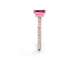 Rose gold Emerald Cut Pink Sapphire Solitaire Engagement Ring with Pavé Band and Four-Prong Setting_26
