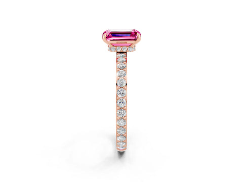 Rose gold Emerald Cut Pink Sapphire Solitaire Engagement Ring with Pavé Band and Four-Prong Setting_26