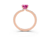 Rose gold Emerald Cut Pink Sapphire Solitaire Engagement Ring with Pavé Band and Four-Prong Setting_27