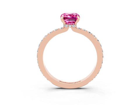 Rose gold Emerald Cut Pink Sapphire Solitaire Engagement Ring with Pavé Band and Four-Prong Setting_27