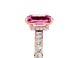 Rose gold Emerald Cut Pink Sapphire Solitaire Engagement Ring with Pavé Band and Four-Prong Setting_29