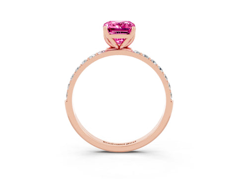Rose gold Emerald Cut Pink Sapphire Solitaire Engagement Ring with Pavé Band and Prong Setting_3