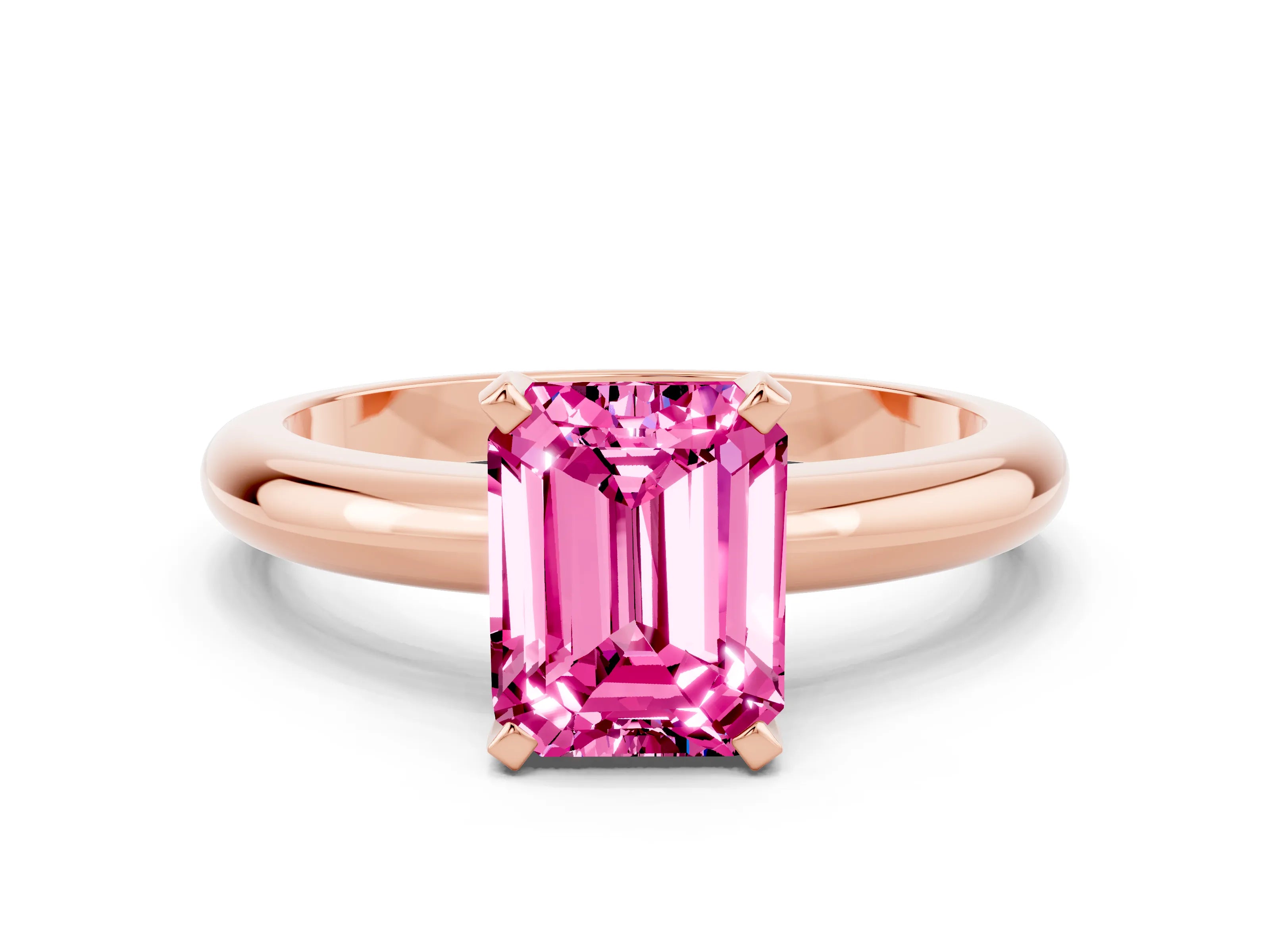 Rose gold Emerald Cut Pink Sapphire Solitaire Engagement Ring with Round Band and Four-Prong Setting_24