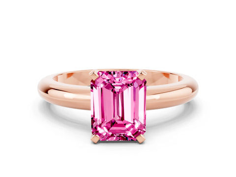 Rose gold Emerald Cut Pink Sapphire Solitaire Engagement Ring with Round Band and Four-Prong Setting_24