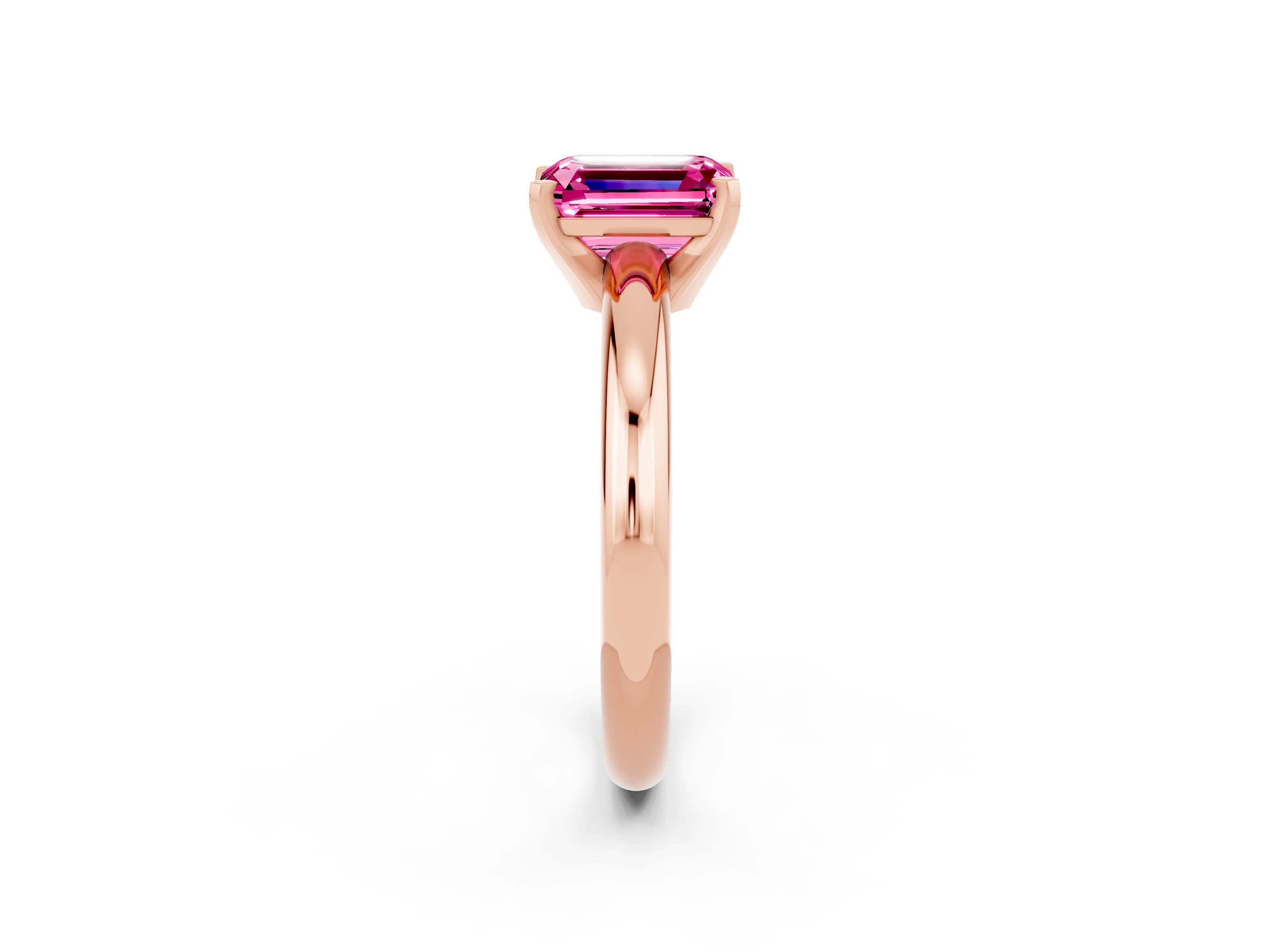 Rose gold Emerald Cut Pink Sapphire Solitaire Engagement Ring with Round Band and Four-Prong Setting_26