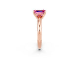 Rose gold Emerald Cut Pink Sapphire Solitaire Engagement Ring with Round Band and Four-Prong Setting_26