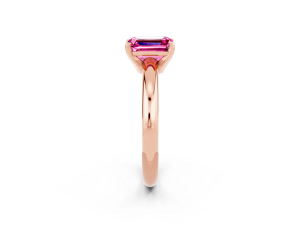 Rose gold Emerald Cut Pink Sapphire Solitaire Engagement Ring with Round Band and Four-Prong Setting