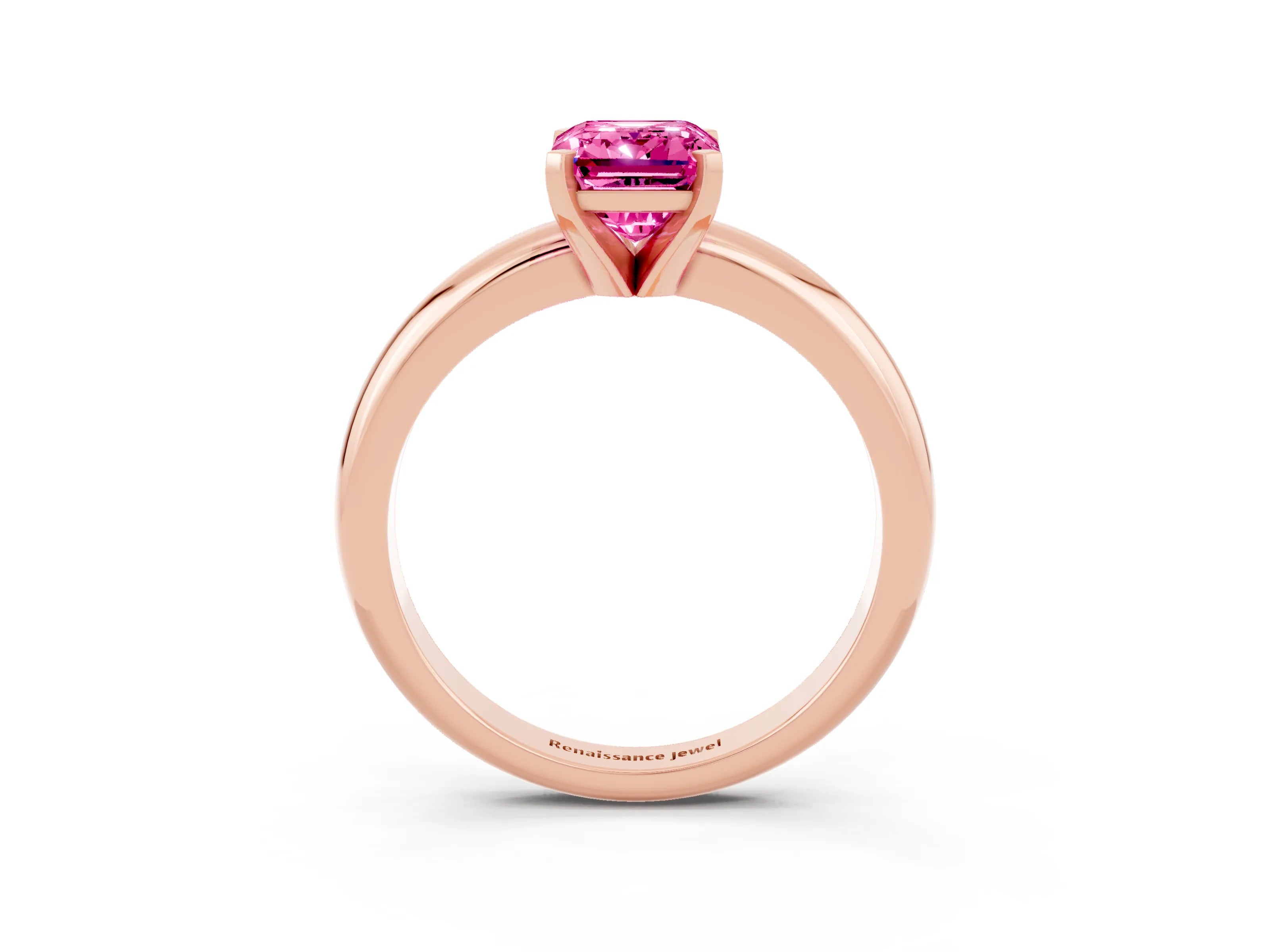 Rose gold Emerald Cut Pink Sapphire Solitaire Engagement Ring with Round Band and Four-Prong Setting_27
