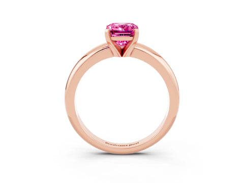Rose gold Emerald Cut Pink Sapphire Solitaire Engagement Ring with Round Band and Four-Prong Setting_27