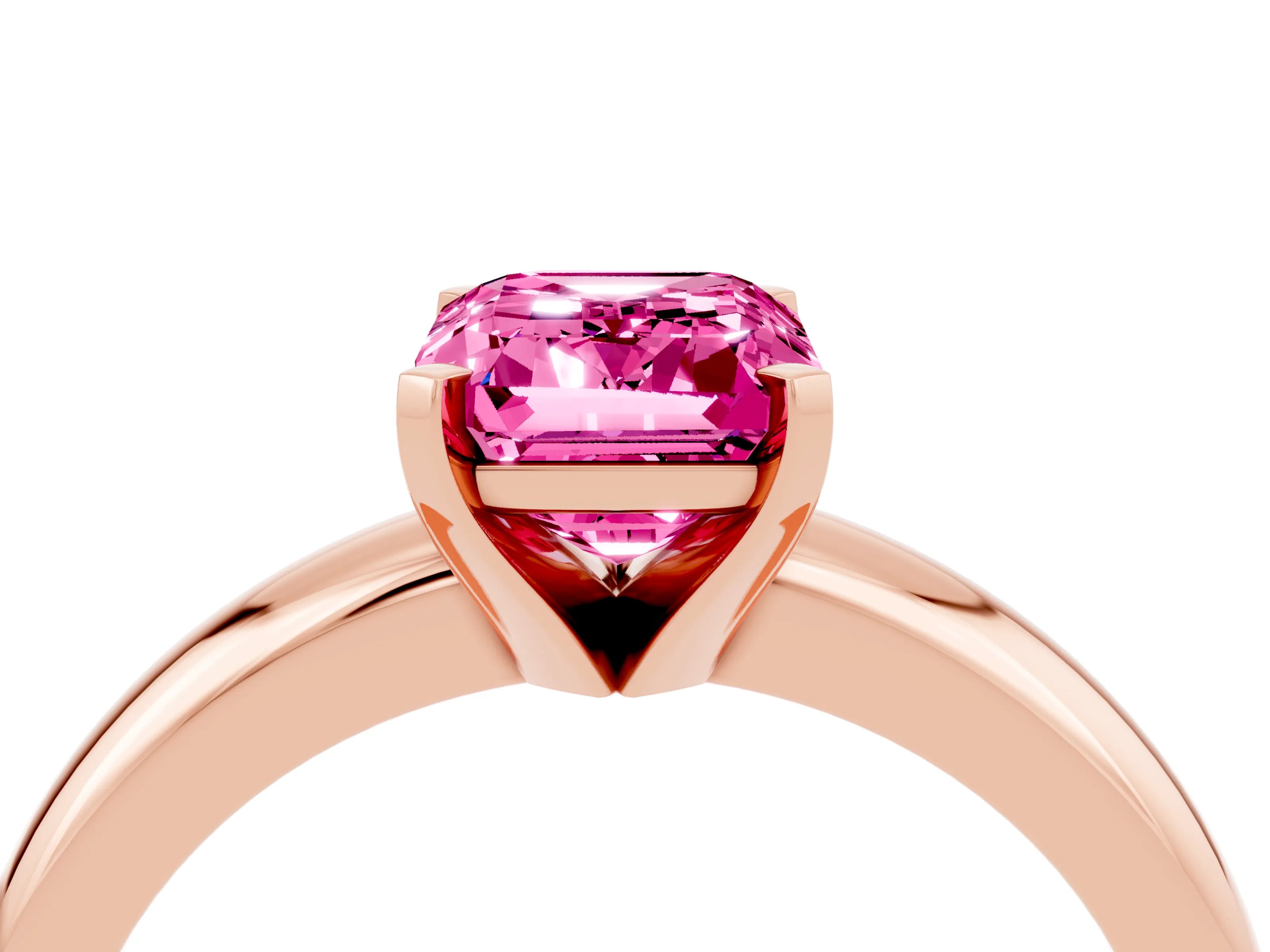 Rose gold Emerald Cut Pink Sapphire Solitaire Engagement Ring with Round Band and Four-Prong Setting_28