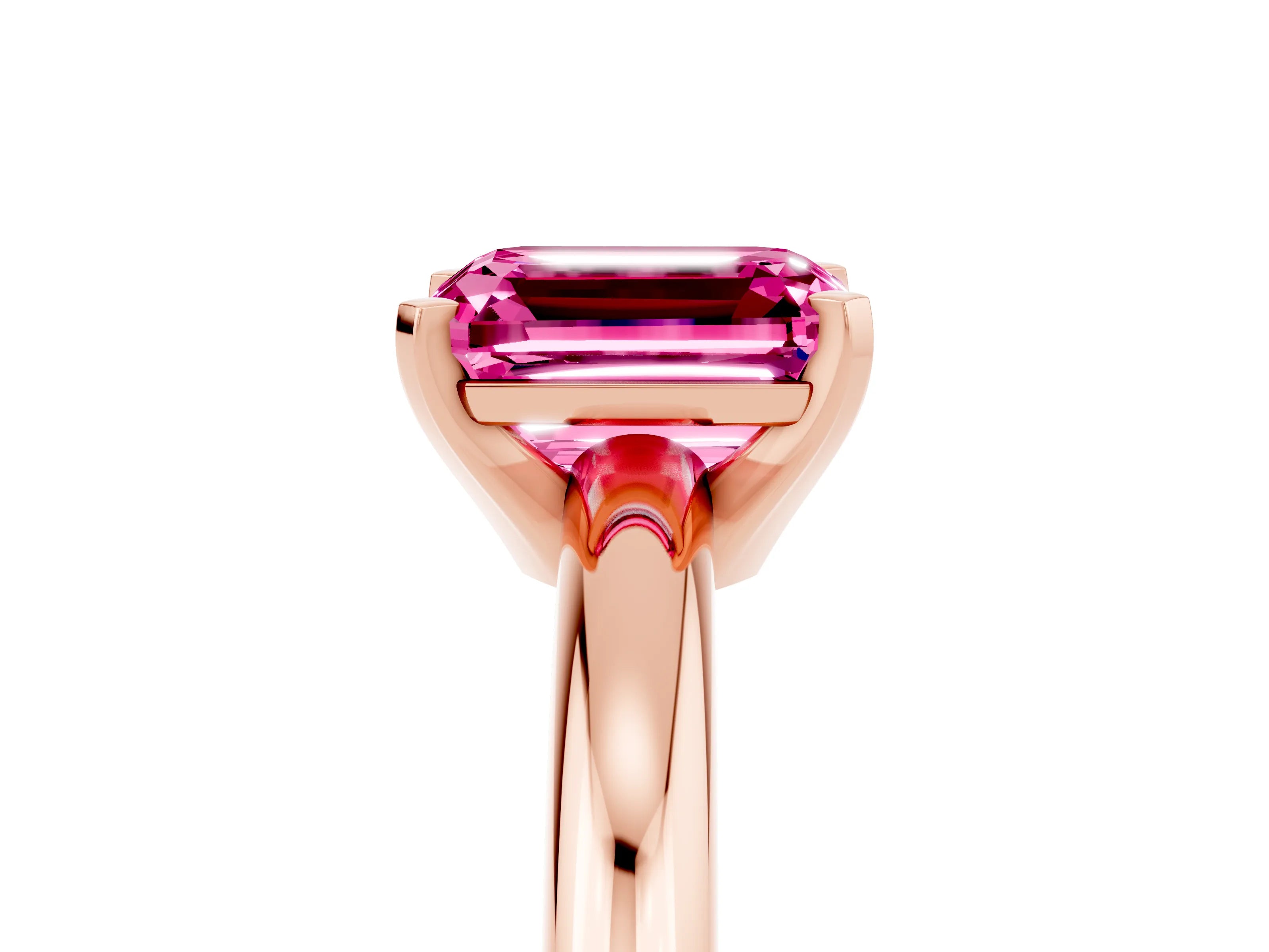 Rose gold Emerald Cut Pink Sapphire Solitaire Engagement Ring with Round Band and Four-Prong Setting_29