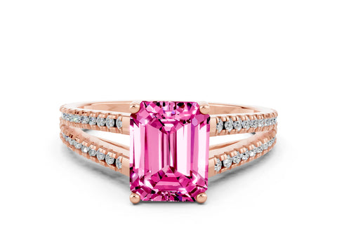 Rose gold Emerald Cut Pink Sapphire Solitaire Engagement Ring with Split Shank Pavé Band_12
