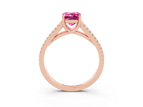 Rose gold Emerald Cut Pink Sapphire Solitaire Engagement Ring with Split Shank Pavé Band_15