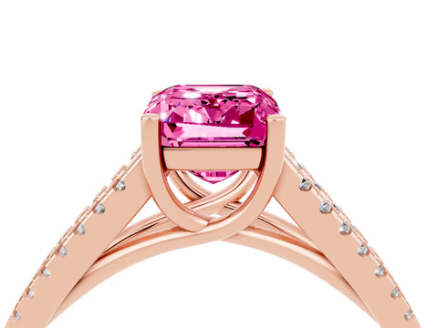 Rose gold Emerald Cut Pink Sapphire Solitaire Engagement Ring with Split Shank Pavé Band_16