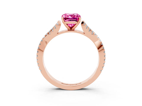 Rose gold Emerald Cut Pink Sapphire Solitaire Engagement Ring with Twisted Pavé Band and Four-Prong Setting_15
