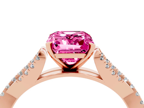 Rose gold Emerald Cut Pink Sapphire Solitaire Engagement Ring with Twisted Pavé Band and Four-Prong Setting_16