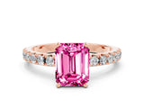 Rose gold Emerald Cut Pink Sapphire Solitaire Pavé Band with Four-Prong Setting_24