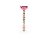 Rose gold Emerald Cut Pink Sapphire Solitaire Pavé Band with Four-Prong Setting_26