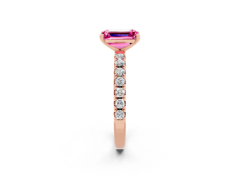 Rose gold Emerald Cut Pink Sapphire Solitaire Pavé Band with Four-Prong Setting_26